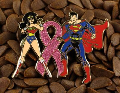 Pink Ribbon Pins Wonder Woman Superman Pin